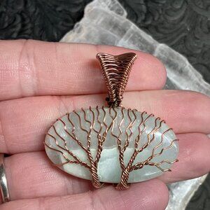 Dual Tree of Life Hemimorphite Pendant Wire Wrapped Stone Jewelry
